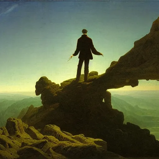 Image similar to Wanderer above the Sea of Fog by Caspar David Friedrich