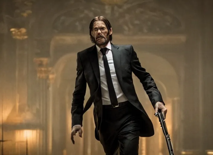 Image similar to willem dafoe, movie still, from the new john wick movie, 8 k, realistic