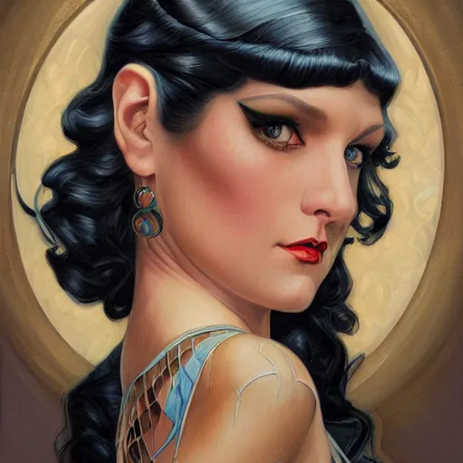 Image similar to an art nouveau, ( streamline moderne ), multi - ethnic and multi - racial portrait in the style of charlie bowater, and in the style of donato giancola and in the style of charles dulac. very large, clear, expressive and intelligent eyes. symmetrical, centered, ultrasharp focus, cinematic lighting, photorealistic digital painting, intricate detailed background.