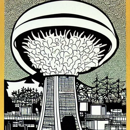 Image similar to nuclear mushroom in Tokyo by Toshio Saeki high detailed