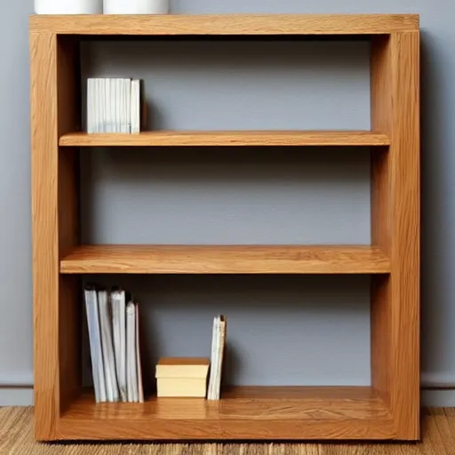 Image similar to minimalist zen oak bookshelf soft light and warm