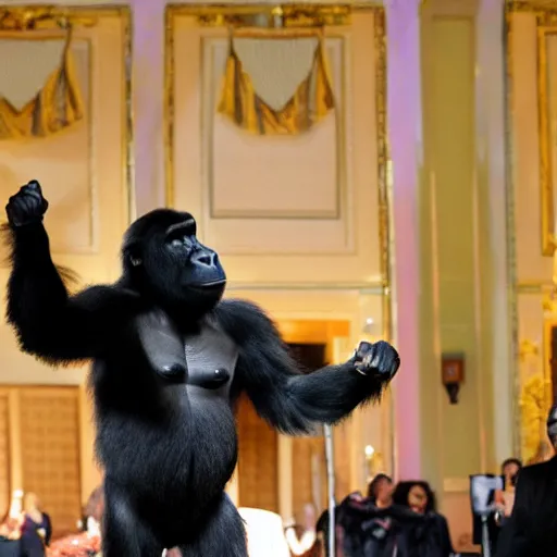 Image similar to nimble gorilla dancing in the ballroom