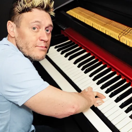 Prompt: Liam Howlett writing music for piano concerto