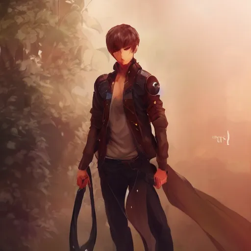 Prompt: detailed beautiful male character art of a protagonist, depth of field, on amino by sakimichan patreon, wlop, weibo high quality art on artstation