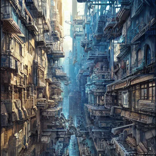 Prompt: annibale siconolfi, valerio arcesi, randie de la cruz, inward 3 d art dystopian future cityscape, intricate detailed futurism futuristic cybernetic neo - landscape, hyperrealism hyperdetailed, art nouveau architecture gothic, infinity inception style, 8 k