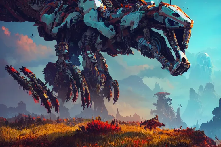 Image similar to ravager machine mecanical creature robot of horizon forbidden west horizon zero dawn bioluminiscence global illumination ray tracing hdr fanart arstation by ian pesty and alena aenami artworks in 4 k