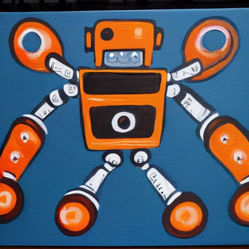 Image similar to an infinite loop of robots painting themselves on canvas