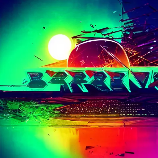 Image similar to debris of broken computer screens, synthwave, retrowave