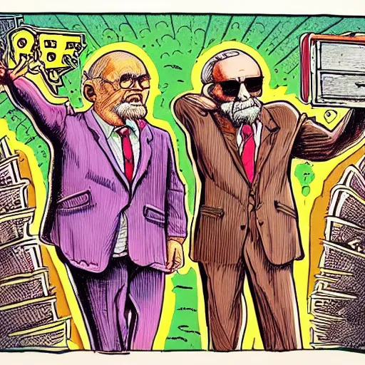 Prompt: !dream The Artwork of R. Crumb and his Cheap Suit Pope and Bishop, pencil and colored marker artwork, trailer-trash lifestyle