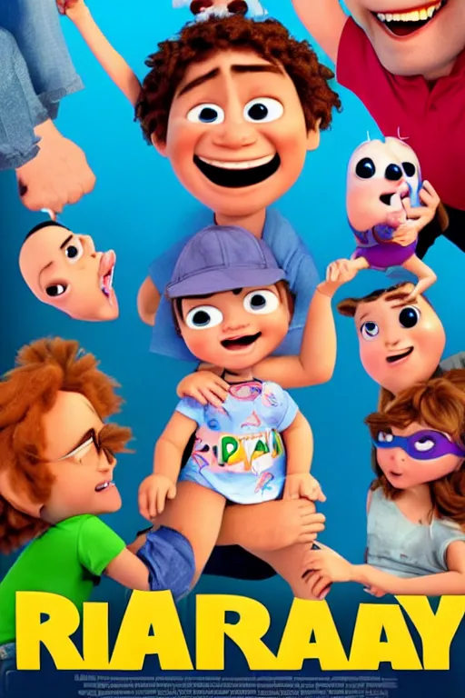 Prompt: movie poster for frat baby, an official promotional poster for the pixar animated film frat baby about a baby in a fraternity who has to learn how to party with frat bros, high quality animated film poster