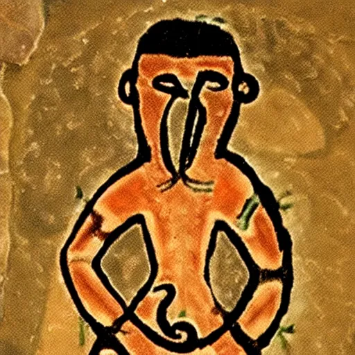 Image similar to dancing shaman with tambourine, paleolithic cave art