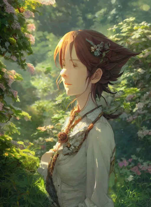 Image similar to a portrait of the emerald herald in the garden, intricate, tone mapped, highly detailed, digital painting, artstation, concept art, sharp focus, by makoto shinkai and akihiko yoshida and hidari and wlop