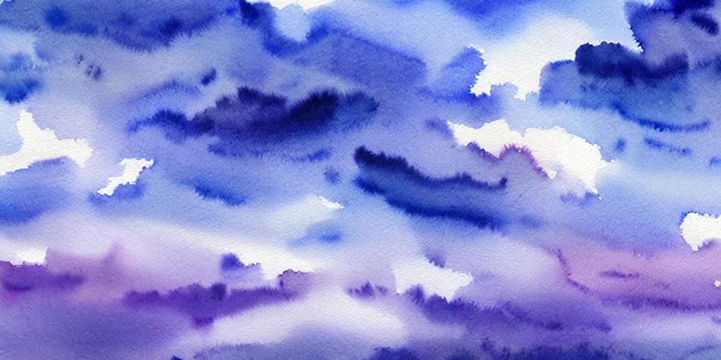 Prompt: beautiful cloudy sky, watercolor painting, immersive, dreamy, blueish, uhd, 8 k, art