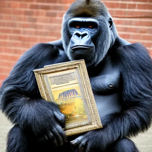 Prompt: a gorilla holding the state of ohio, 8 k, 4 k, professional photography, award winning photo