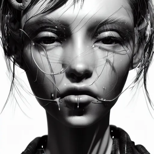 Image similar to the portrait of an absurdly beautiful, graceful, sophisticated, fashionable cyberpunk gravure idol, an ultrafine hyperdetailed illustration by kim jung gi, irakli nadar, matt wisniewski, intricate linework, iridescent wiring, porcelain skin, unreal engine 5 highly rendered, global illumination, radiant light, detailed and intricate environment