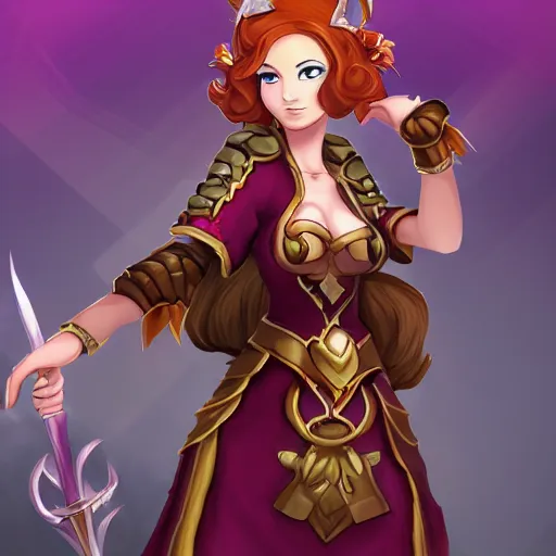 Image similar to natalie from epic battle fantasy, redhead, cartoony, priestess