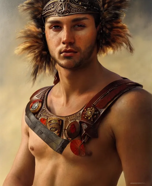 Prompt: portrait of a handsome young gladiator, art by denys tsiperko and bogdan rezunenko and franz xaver kosler, hyperrealism, fantasy art