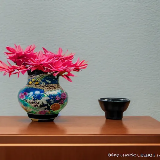 Image similar to a photo of 8k Ikebana, ikenobo, ohararyu, sougetsu, wide angle, sony a7r3, ultra detail, photorealistic, in simple background