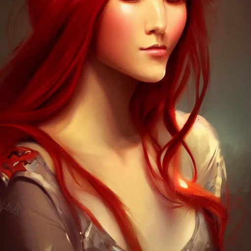 Image similar to portrait of a young red haired woman. beautiful painting by ernesto ruiz velasco and carlos ortega elizalde and ashline on artstation. stunning smooth pretty character cartoon concept art.