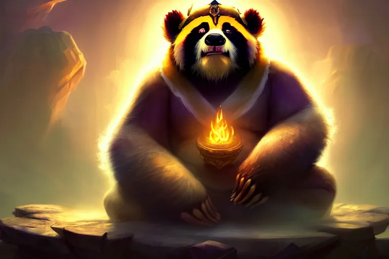 Image similar to [ important ] amazing portrait of a pandaren meditating [ / important ], hearthstone splash art, deiv calviz, splash art, natural light, elegant, intricate, fantasy, atmospheric lighting, by greg rutkowski, hearthstone splash art, hd wallpaper, ultra high details, cinematic composition