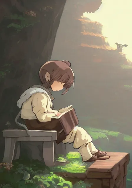 Image similar to beautiful little boy wearing sheep suit reading a book while sitting on chair, gray, blue, green and brown pallet color. made in abyss art style, inspired by kris from deltarrune, cute detailed artwork, anatomically correct, soft details, ilya kuvshinov, reflection, perfect composition, mobile wallpaper, illumination, helltaker, digital art