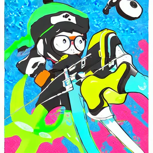 Image similar to Splatoon manga art illustration, colored illustration