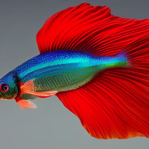 Image similar to a beautiful richly colored beta fish on a black background.