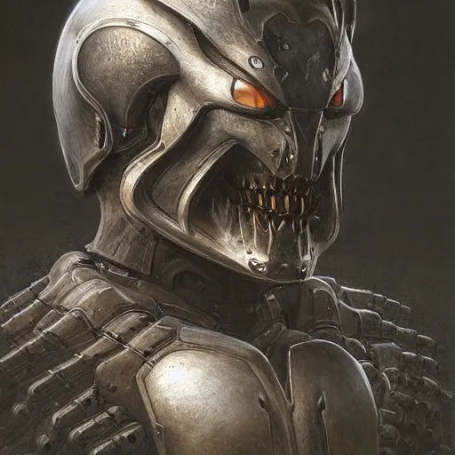 Prompt: bones powered armor, anthropomorphic shiba inu face visible metal bone helm, stuning 3 d render, masterpiece, glowing black aura, foggy dark, by donato giancola and greg rutkowski and wayne barlow and zdzisław beksinski, realistic face