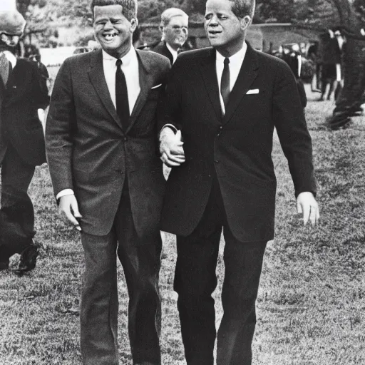 Prompt: a photograph of jfk holding hands with a werewolf