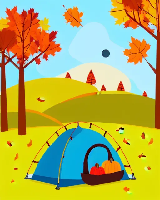 Image similar to autumn hillside boy with camping bag illustration light color