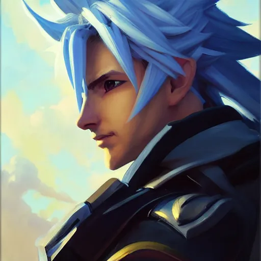 Image similar to Greg Manchess portrait painting o Cloud Strife as Overwatch character, medium shot, asymmetrical, profile picture, Organic Painting, sunny day, Matte Painting, bold shapes, hard edges, street art, trending on artstation, by Huang Guangjian and Gil Elvgren and Sachin Teng