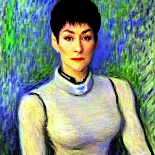 Image similar to Claude Monet, Impressionist Artists, major kira nerys, detailed, ethereal, Cybernetic implant H 768