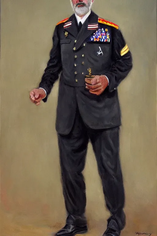 Image similar to full body portrait of the dictator of the san antonio spurs, 1 8 8 9, in full military garb, greg popovich, oil on canvas by william sidney mount, trending on artstation