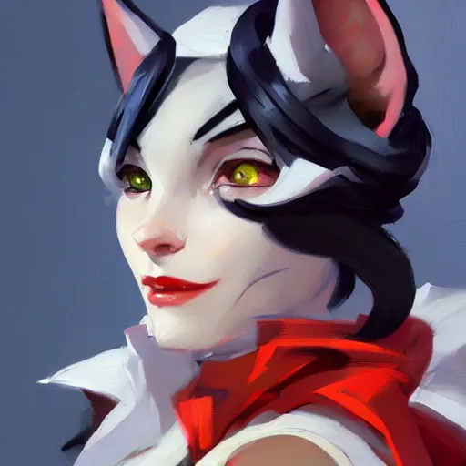 Prompt: greg manchess portrait painting of cait sith as overwatch character, medium shot, asymmetrical, profile picture, organic painting, sunny day, matte painting, bold shapes, hard edges, street art, trending on artstation, by huang guangjian and gil elvgren and sachin teng