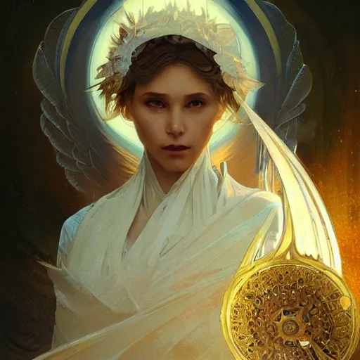 Prompt: a divine angel, highly detailed, digital painting, artstation, concept art, sharp focus, illustration, art by greg rutkowski and alphonse mucha