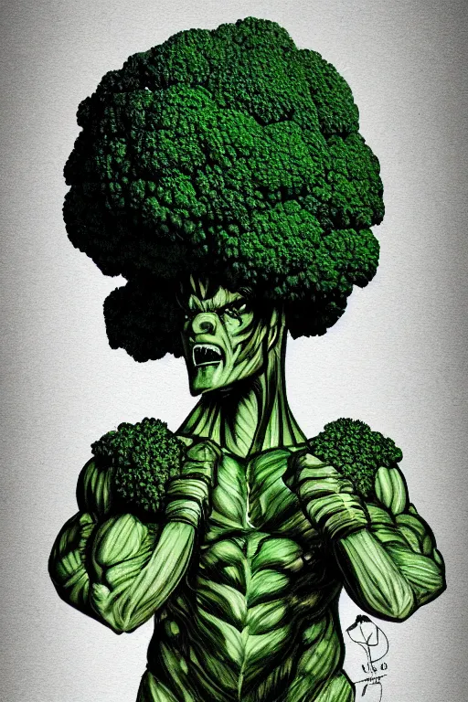 Image similar to ripped broccoli man, full body, human figure, highly detailed, digital art, sharp focus, trending on art station, anime art style