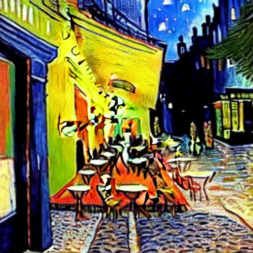 Image similar to Photo of Cafe Terrace at night by Vincent Van Gogh