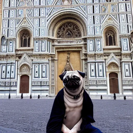 Prompt: a woman - pug, in front of basilica del duomo firenze