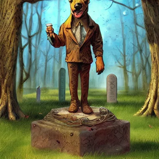 Image similar to pet cemetery, digital art, vintage pulp art, Darrell K Sweet, artstation