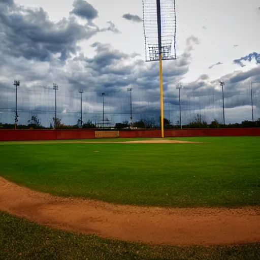 Image similar to deserted baseball field before a storm