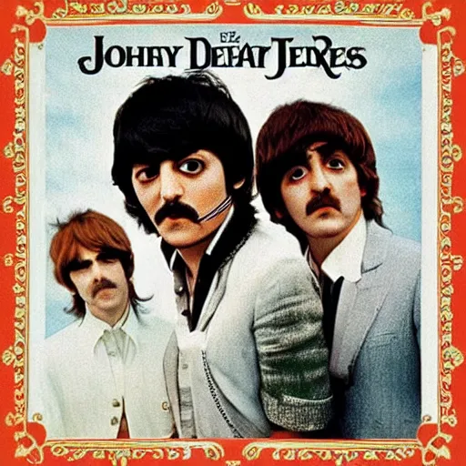 Image similar to Johney Depp as lead singer of The Beatles, album cover The Pirates,