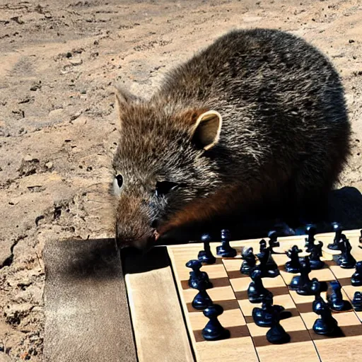 Image similar to wombat playing chess in pringle bay in style of goya