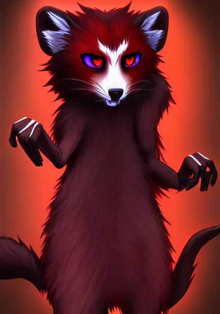 Image similar to furry - male - red - black - weasel - necromancer - fursona uhd ue 5 visual novel pc game expressions