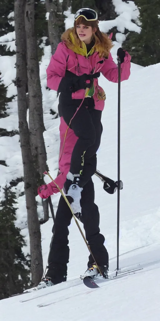 Prompt: Emma Watson skiing