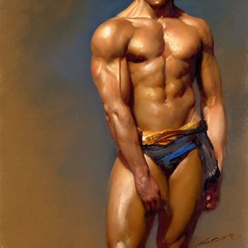 Image similar to Manu Rios with a muscular body type, painting by Gaston Bussiere, Craig Mullins