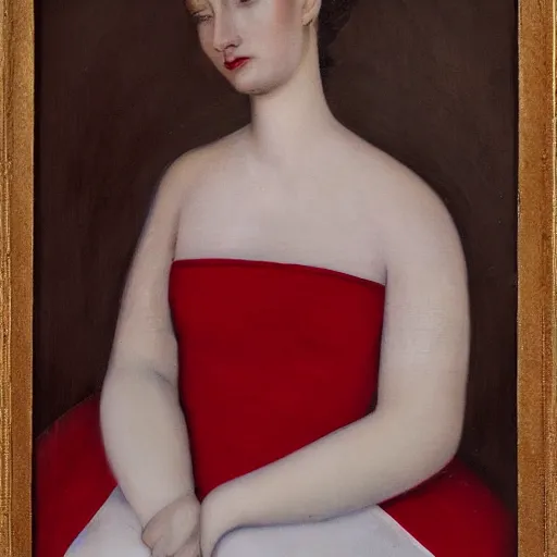 Prompt: portrait of a woman wearing white and red, by robert gunn.