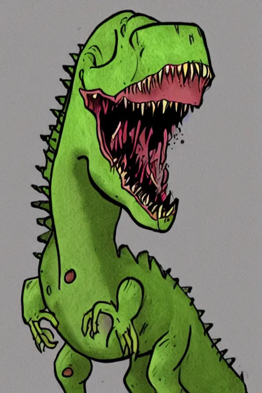 Image similar to A sketch of a dinosaur zombie