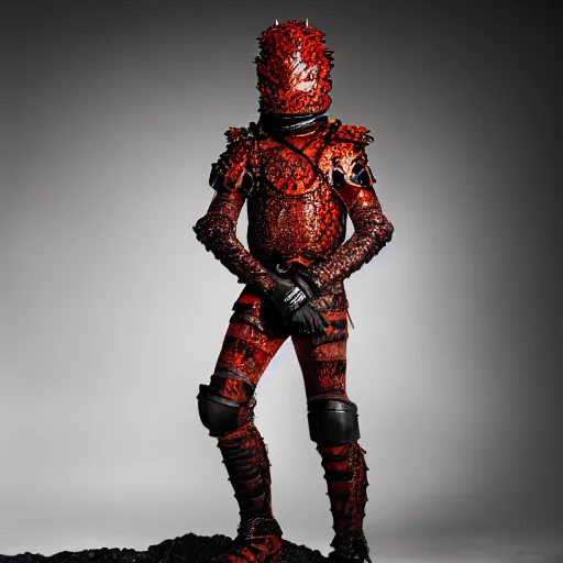 Prompt: a portrait of a beautiful young male wearing an alexander mcqueen armor made of lava , photographed by andrew thomas huang, artistic