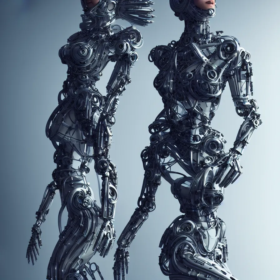 Prompt: full lenght shot, super hero pose, biomechanical dress, inflateble shapes, wearing epic bionic cyborg implants, masterpiece, intricate, biopunk futuristic wardrobe, highly detailed, art by caravaggio, artstation, concept art, background galaxy, cyberpunk, octane render