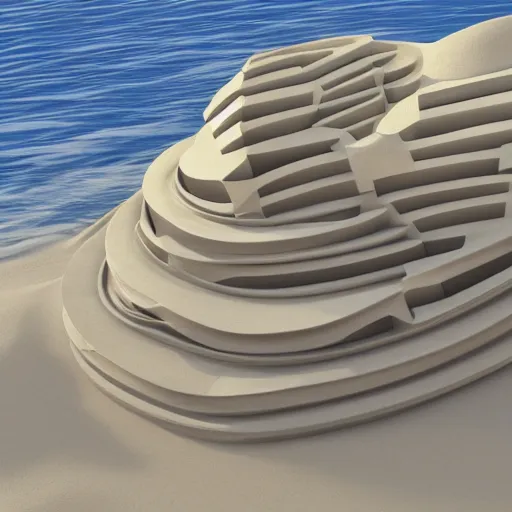 Image similar to a sand castle in style of zaha hadid 8k render